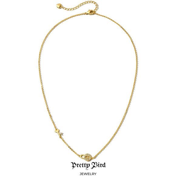 18K Yellow Gold Plated Lock & Key Necklace - 17.5" - Picture 1 of 2